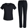 thumbnail image 1 of Stretch Women Nursing Scrubs Set - Pandamed Curved Notch Neck Doctor Slim Scrubs Medical Uniforms Top and Pants JYC302 Black S, 1 of 6
