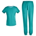 thumbnail image 1 of Stretch Women Nursing Scrubs Set - V Neck Fashion Rib Scrubs Medical Uniforms Top Pants PS1116 TEAL M, 1 of 5