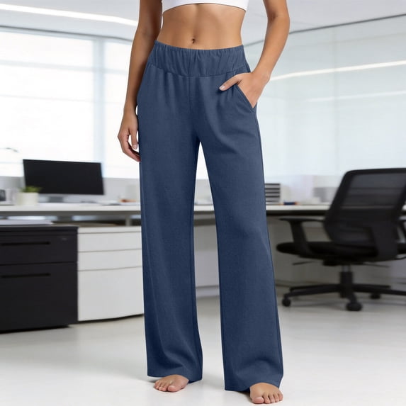 Stretch Womens Wide Leg Sweatpants Petite High Waist Soft Athletic Pants Lightweight Workout Lounge Pants for Yoga Gym Running Pull On Pants Dark Blue M