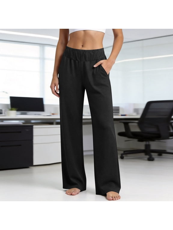 Stretch Womens Wide Leg Sweatpants Petite High Waist Soft Athletic Pants Lightweight Workout Lounge Pants for Yoga Gym Running Pull On Pants Black M
