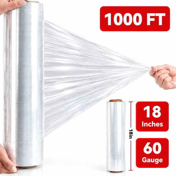 Stretch Wrap, 18" x 1000 Ft, 60 Ga, 7 Layer Clear Plastic Wrap, Heavy Duty Shrink Film for Moving, Palletizing, Packing, Furniture Protection, 1 Roll