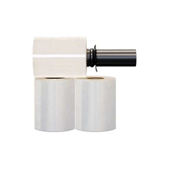 SSBM Stretch Wrap Clear Extended Core 5 in. x 700 ft. x 120 Gauge 12 Rolls + Black Spinner Handle for Packing and Shipping