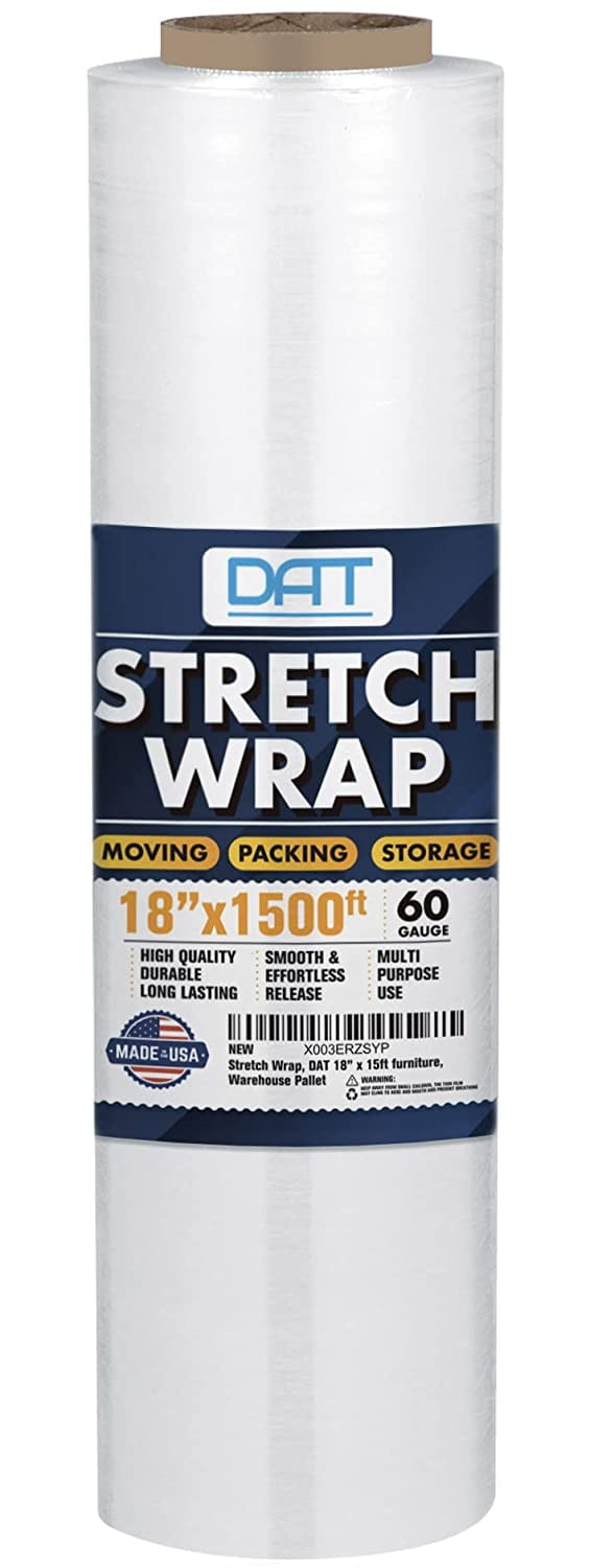 Stretch Wrap, DAT 18” x 1500 ft, 60 Gauge Self Adhering Durable Clear