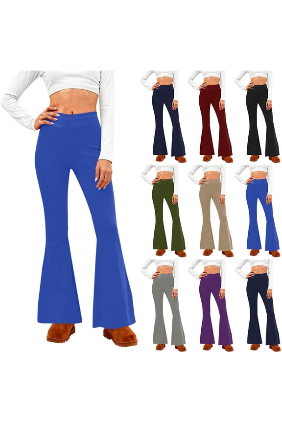 Stretch Yoga Leggings High Waisted Tummy Control Running Pants, Solid Color Trumpet Flare Gym Tights for Women, Casual Athletic Workout Activewear [Fitness Gifts for Women]