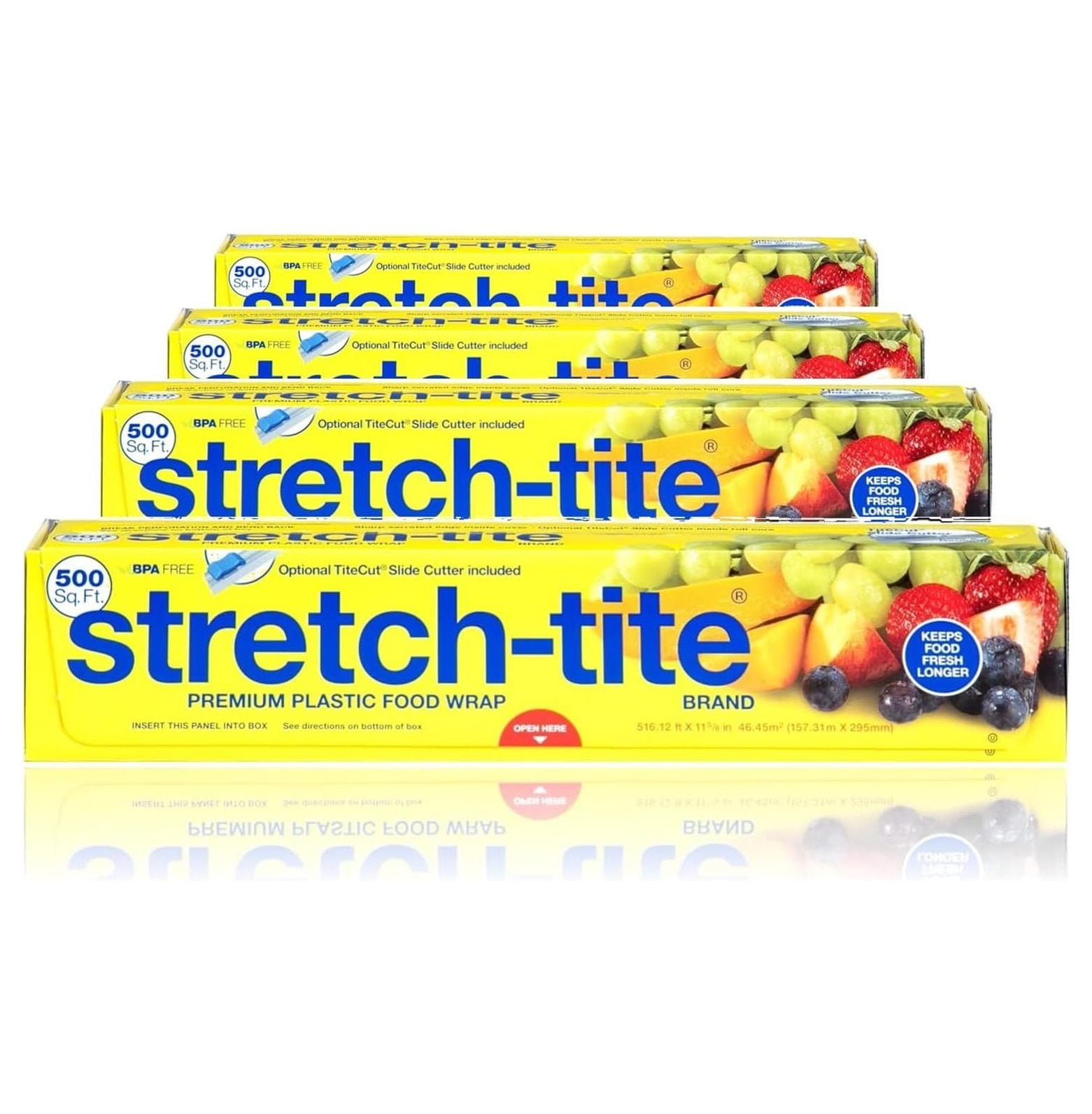 Stretch-tite Plastic Food Wrap, 500 Sq. Ft., 516.12-Ft. x 11.5/8-Inch Rolls (Pack of 4)