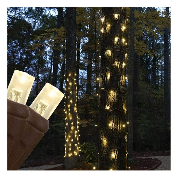 StretchNet Expandable Christmas Lights - 50 Warm White LEDs, 20" x 45" Brown Wire Trunk Lights for Medium Trees