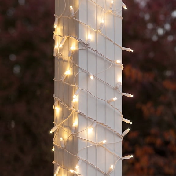 StretchNet Pro Expandable Christmas Net Lights, Tree Wrap Lights - Trunk Wrap Lights, Column Wrap Lights (50 Lights, 20" x 45" Net, Warm White Column Wrap Lights, White Wire)