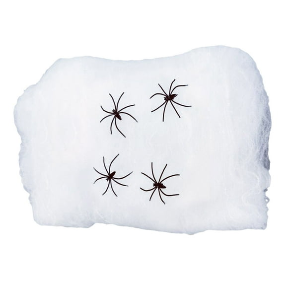 Stretchable Artificial Cobwebs Halloween Decor with Fake Spiders - Haunted House Cotton Web for Indoor Outdoor Party Bar Scene(White)