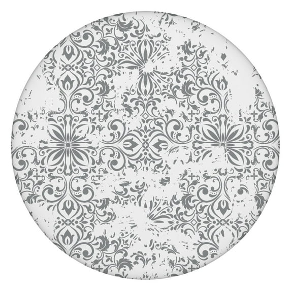 Stretchable Bohemian Floral Table Cover with Elastic Hem - Colorful Round Tablecloth for Indoor Outdoor - Fits 52-56 Inch