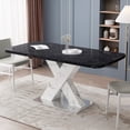 thumbnail image 1 of Stretchable Dining Table, Modern Square Dining Table, Black Marble Table Top+MDF White X-Shape Table Leg with Metal Base, 1 of 7