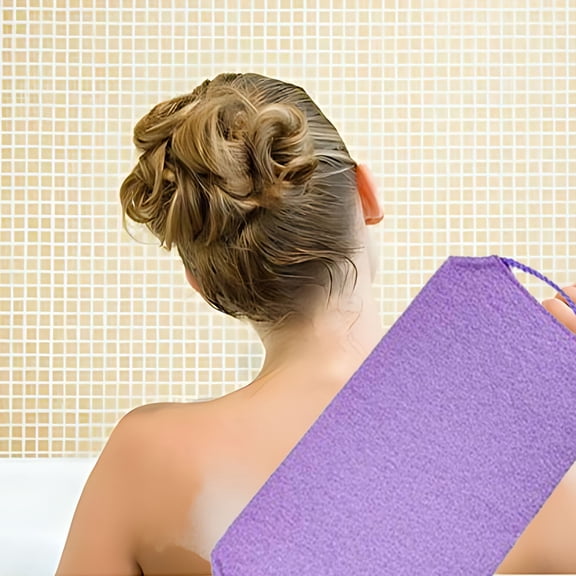 Stretchable Exfoliating Back Scrubber with Handles - Long Body Towel for Bathing, Neck & Shoulder Cleaner - Nylon Polyester Washcloth Strap, 14.6-15.7 Inches