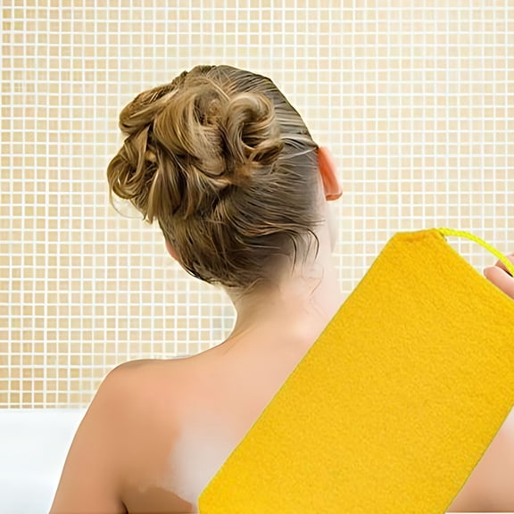 Stretchable Exfoliating Back Wash Cloth with Handles - Long Body Scrubber Towel for Neck, Shoulders & Feet - Shower Bath Washcloth Strap - 14.5-15.7 Inches