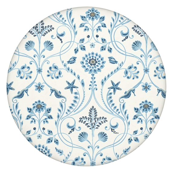 Stretchable Floral Tablecloth with Boho Design, Elastic Hem for Round Tables 52-56 Inches, Machine Washable for Easy Care