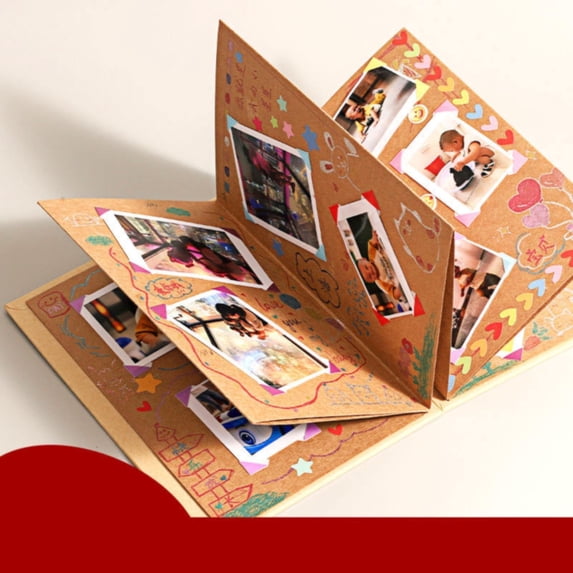 Stretchable Folding Photo Albums, Dienrx Kraft Paper Photo Memory Album, Handmade Photo Collection Book For Graduation, Wedding, Anniversary, Holiday Memory Storage