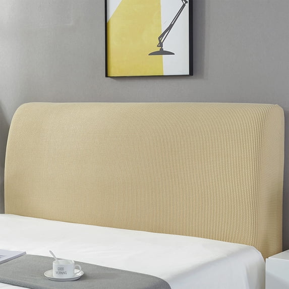 Stretchable Headboard Slipcover, 1.5m Protective Dustproof Cover with Small Embroidery, Upholstered Headboard Protector Beige
