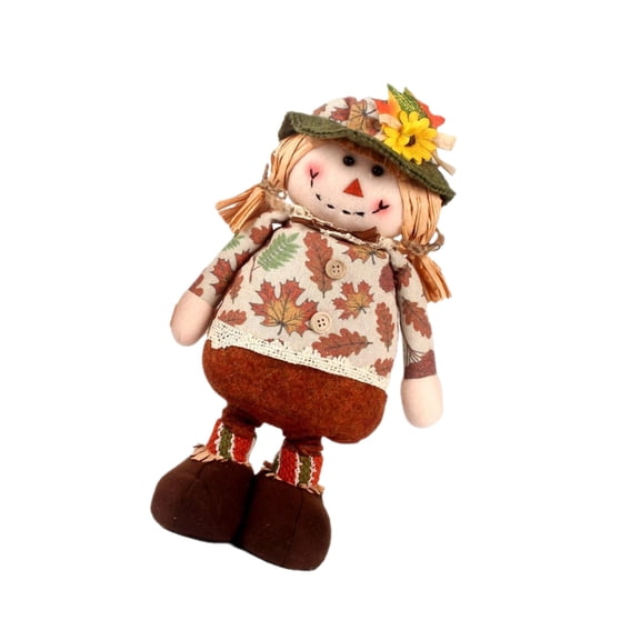 Stretchable Long Legs Scarecrows Figurines Plush Dolls Festival Harvest Autumn Decorative Ornament for Home and Office