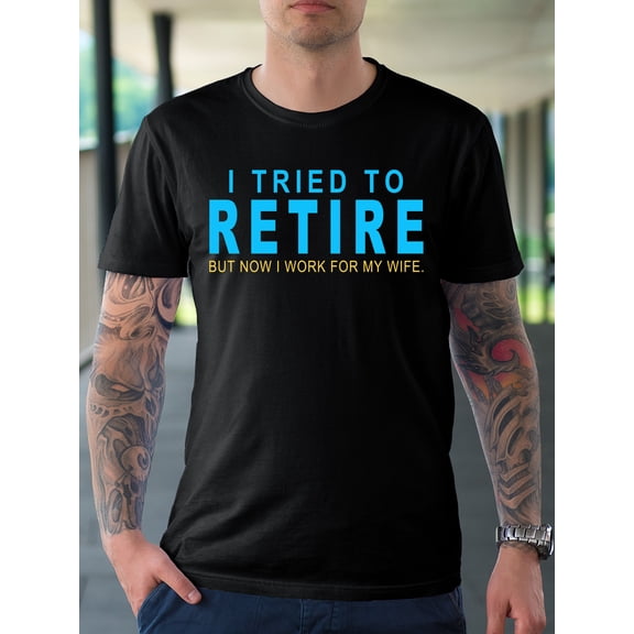 [Stretchable] Men's Plus Size Casual Stretch Short Sleeve Crew Neck T-Shirt - "I Tried to Retire" Humorous Print, Comfortable Polyester Blend, Ideal for Spring/Summer/Fall, PLUS SIZE