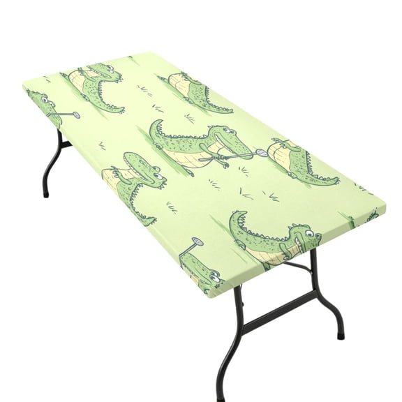 Stretchable Rectangular Tablecloth for 2.5ft x 6ft Folding Table Machine Washable Table Cover for Party Picnic Cartoon Alligators Playing Golf