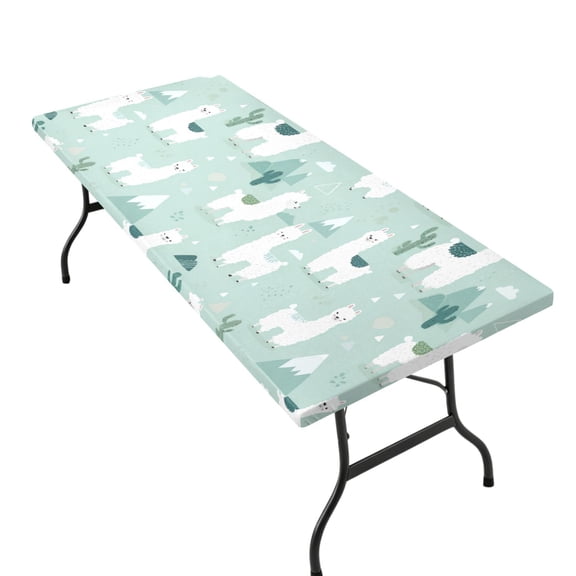 Stretchable Rectangular Tablecloth for 2.5ft x 6ft Folding Table Machine Washable Table Cover for Party Picnic Cute Cartoon Llama Pattern