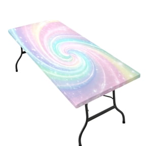Stretchable Rectangular Tablecloth for 2.5ft x 6ft Folding Table Machine Washable Table Cover for Party Picnic Cute Pastel Rainbow Swirl