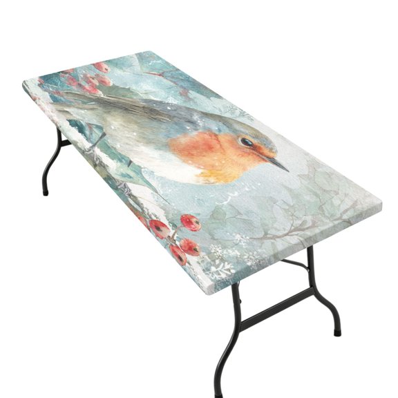 Stretchable Rectangular Tablecloth for 2.5ft x 6ft Folding Table Machine Washable Table Cover for Party Picnic Elegant Little Robin
