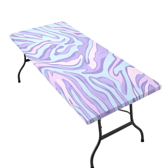 Stretchable Rectangular Tablecloth for 2.5ft x 6ft Folding Table Machine Washable Table Cover for Party Picnic Lavender Zebra Print