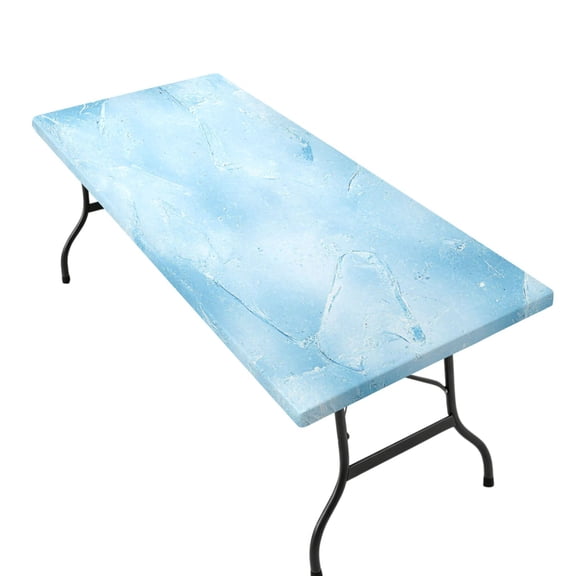 Stretchable Rectangular Tablecloth for 2.5ft x 6ft Folding Table Machine Washable Table Cover for Party Picnic Light Blue Icy Texture