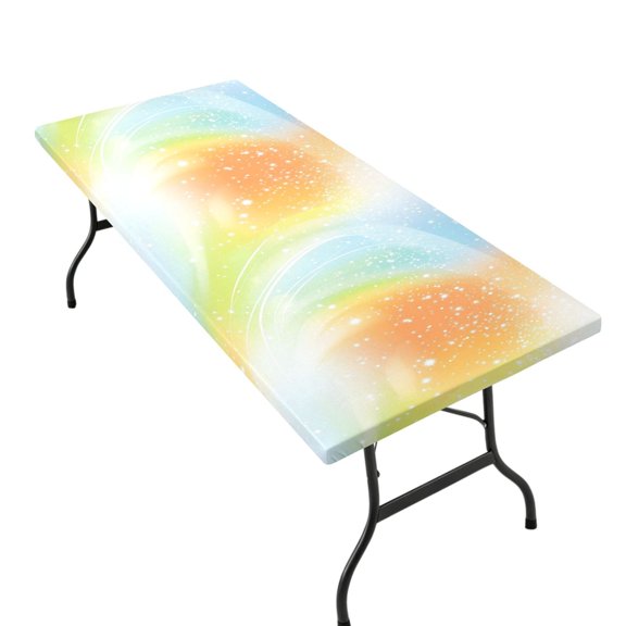 Stretchable Rectangular Tablecloth for 2.5ft x 6ft Folding Table Machine Washable Table Cover for Party Picnic Orange and Blue Fine Flash