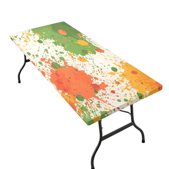 Stretchable Rectangular Tablecloth for 2.5ft x 6ft Folding Table Machine Washable Table Cover for Party Picnic Paint Splatter Pattern
