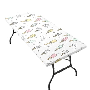 Stretchable Rectangular Tablecloth for 2.5ft x 6ft Folding Table Machine Washable Table Cover for Party Picnic Pastel Ice Cream Pattern