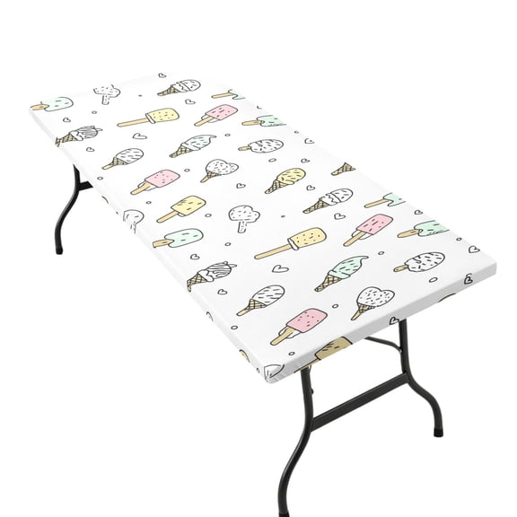 Stretchable Rectangular Tablecloth for 2.5ft x 6ft Folding Table Machine Washable Table Cover for Party Picnic Pastel Ice Cream Pattern