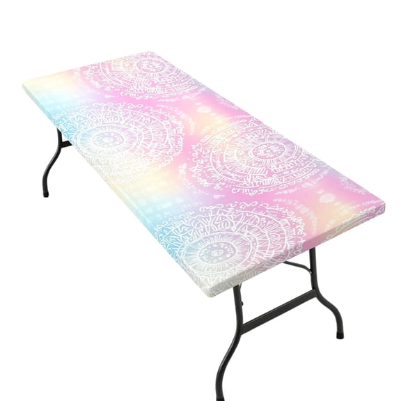 Stretchable Rectangular Tablecloth for 2.5ft x 6ft Folding Table Machine Washable Table Cover for Party Picnic Pastel Rainbow Gradient Background
