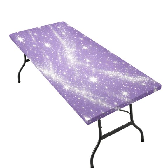 Stretchable Rectangular Tablecloth for 2.5ft x 6ft Folding Table Machine Washable Table Cover for Party Picnic Purple Flashing Pattern