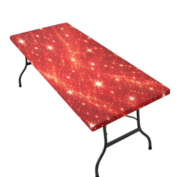 Stretchable Rectangular Tablecloth for 2.5ft x 6ft Folding Table Machine Washable Table Cover for Party Picnic Red Flashing Pattern