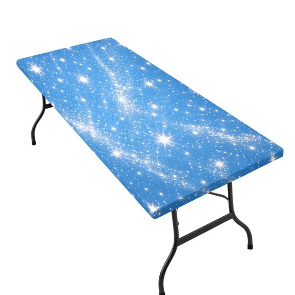 Stretchable Rectangular Tablecloth for 2.5ft x 6ft Folding Table Machine Washable Table Cover for Party Picnic Sky Blue Flashing Pattern