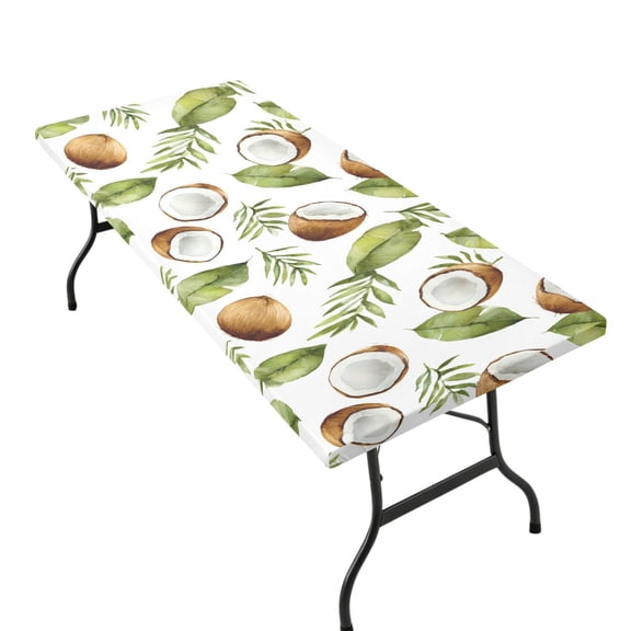 Stretchable Rectangular Tablecloth for 2.5ft x 6ft Folding Table Machine Washable Table Cover for Party Picnic Watercolor Coconuts Pattern