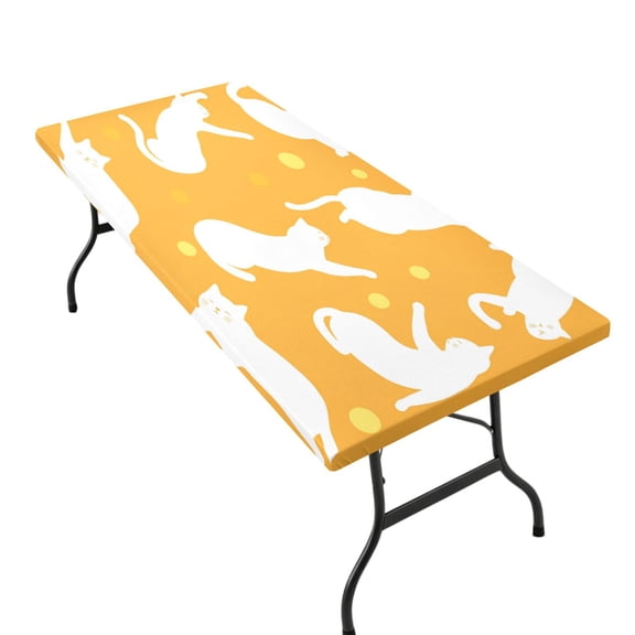 Stretchable Rectangular Tablecloth for 2.5ft x 6ft Folding Table Machine Washable Table Cover for Party Picnic White Cat Silhouettes