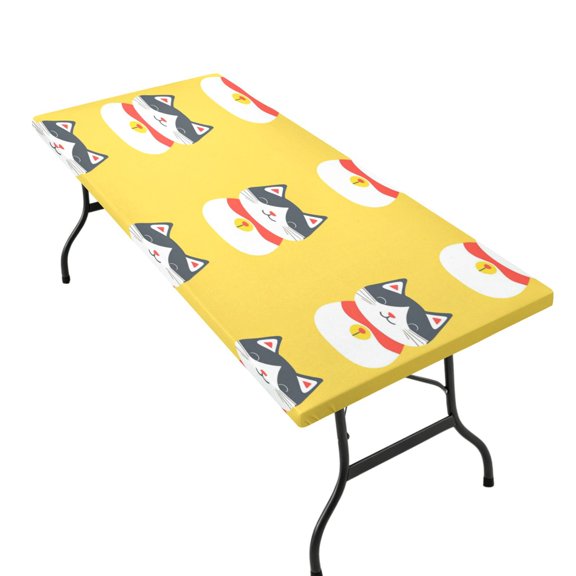 Stretchable Rectangular Tablecloth for 2.5ft x 6ft Folding Table Machine Washable Table Cover for Party Picnic White-faced Cats