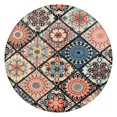 thumbnail image 1 of Stretchable Round Table Cover with Bohemian Floral Pattern - Elastic Edge Fits 52 to 56 Inch Tables - Vibrant Kitchen Dining Room Tablecloth Decor, 1 of 7