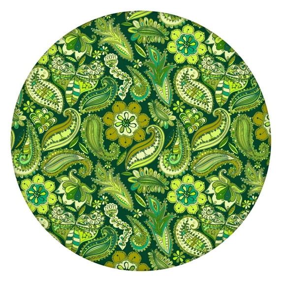 Stretchable Round Tablecloth with Bohemian Floral Pattern - Elastic Edge Fits 52 to 56 Inch Tables - Colorful Dining Decor