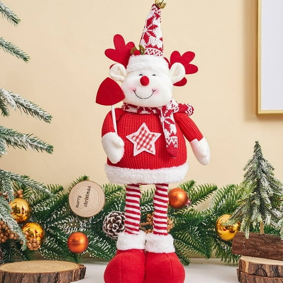Stretchable Santa Claus Doll 12 Inch - Knit Sweater Long-Leg Skiing Santa with Bendable Arms for Christmas Window Mantle Decor, Festive Holiday Decoration Gift C