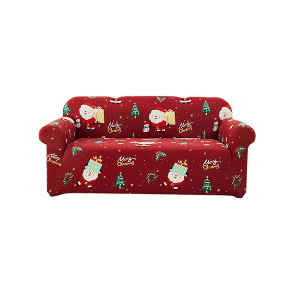 Stretchable Sofa Cover for Christmas, Elastic Slipcover Protector with Holiday Print, Fits 2-Seater Loveseat for Holiday Decor(Red-A)