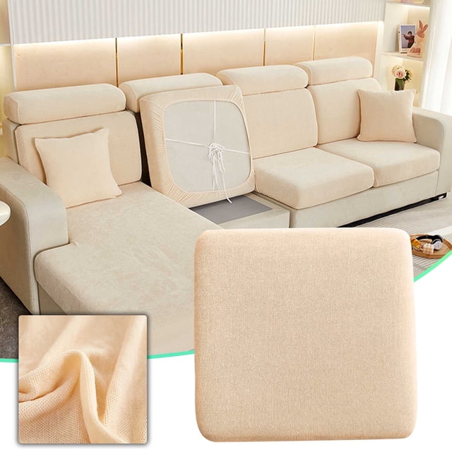 Stretchable Sofa Seat Slipcover, High Elasticity Non-Slip Cushion Cover Protector, Washable Furniture Cover for Home Living Room(Beige-M-A)