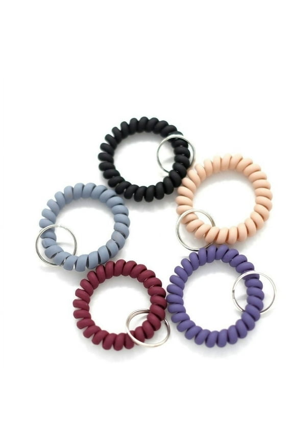 Stretchable Wristband Wristlet Keychain Wrist Key Chain Wristlet, 5Color Spring Flexible Spiral Wrist Coil Wrist band Bracelet Key Holder Key Ring for Sauna Gym Pool ID Badge and Outdoor Sports