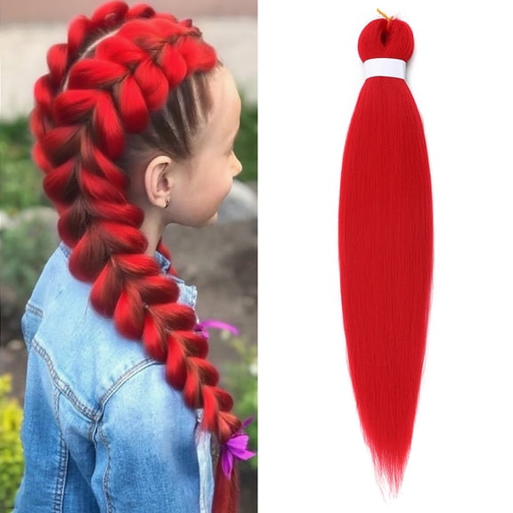 Stretched Braiding Hair, 26 inch Long Hair Extensions for Braids, Synthetic Braiding Hair, Professional Synthetic Fiber Crochet Twist Braids, Red