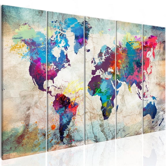 Stretched Canvas World Map Art - World Map: Cracked Wall
