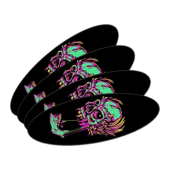 Stretched Colorful Feathery Skull Double-Sided Oval Nail File Emery Board 4 Pack