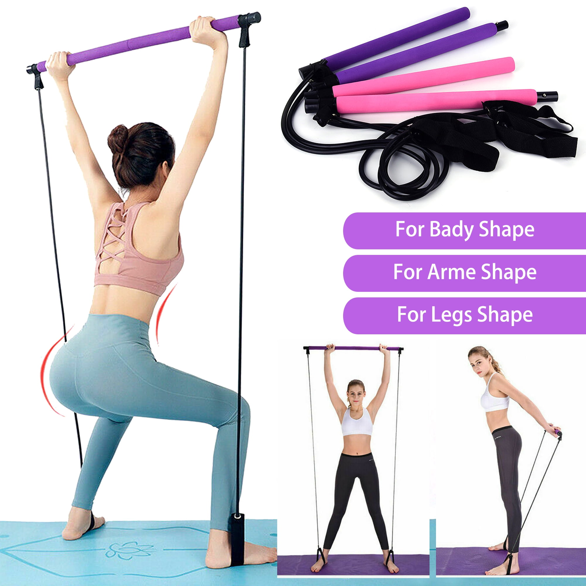 Stretched Fusion Pilates Bar Kit with 2 Resistance Band Ropes+Instruction  Guide+Free 1.5M Stretch Strap, Exercise Stick Muscle Toning Bar Yoga Stick  for Overall Body Workout (Pink) 
