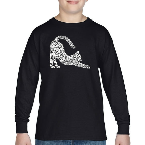 Stretching Cat - Boy's Word Art Long Sleeve T-Shirt