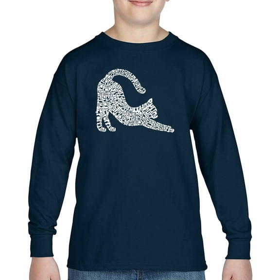 Stretching Cat - Boy's Word Art Long Sleeve T-Shirt